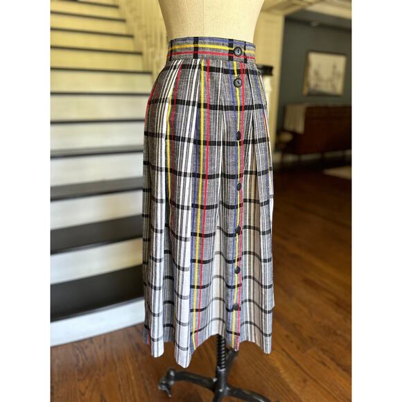 Vintage 80s Skirt Pleated Plaid Tartan Retro 50s Midcentury Rockabilly Preppy - Picture 4 of 12